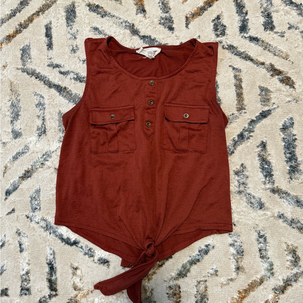 Sweet Wanderer Rust Sleeveless Tie Front Tank Top